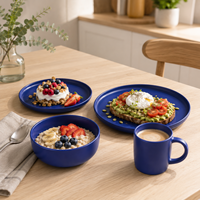 Service de table personnalisable de luxe en grès bleu marine mat, assiettes, bols et tasses en porcelaine de qualité supérieure - Compatible lave-vaisselle et résistant à la chaleur, idéal pour les fêtes