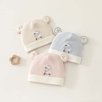 Bonnet en coton de classe A pour nouveau-né, 0-3 mois, doux, double couche, avec broderie d'oreilles 3D pour bébés garçons et filles