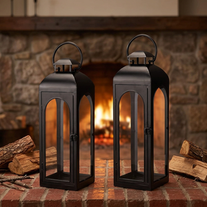 Lanterne à bougie en métal noir mat avec panneau en verre, lanterne suspendue portable, pot décoratif fait main pour la maison, les fêtes, les mariages, le balcon - Product Image 3