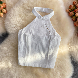 2024 été vêtements d'extérieur Sexy licou cou <span class=keywords><strong>disque</strong></span> bouton Cheongsam gilet femmes bustier tubulaire dos ouvert haut sans manches - Product Image 4