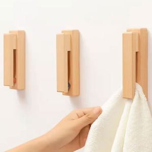 Solid Wood Adhesive Hooks Wall-Mounted Storage Rack for Coats Hats Clothes in Bedroom Handmade Wooden Display <b>Shelf</b> - Product Image 2
