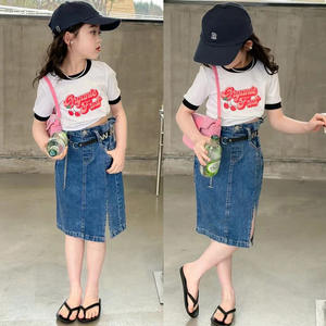 Conjuntos de Ropa de Verano para Niños 2024, Camiseta con Estampado de Cerezas y Falda Vaquera Corta, Conjuntos Casuales de 2 Piezas para <span class=keywords><strong>Niñas</strong></span> - Product Image 3