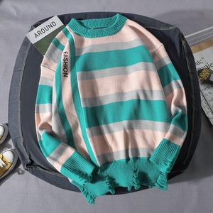 Suéter de punto a rayas azul y blanco para <span class=keywords><strong>hombre</strong></span> y mujer, ropa unisex, venta al por mayor - Product Image 4