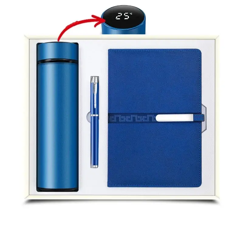 Business gift corporate promotional Gifts item and souvenir for men Custom LOGO A5 notebook+pen+vacuum flask gift set