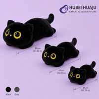 Coussin en peluche chat noir Kawaii, animal en peluche doux, coussin long pour enfants, filles, cadeau d'anniversaire, décoration de la maison