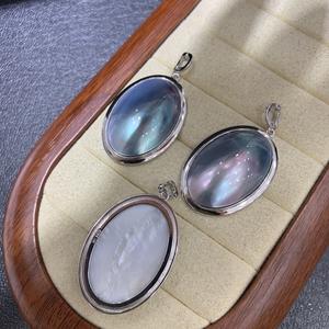 Colgante de Perla de Agua Salada de Plata Pura, Ovalado Azul 25x35mm, Grado AAA, Engaste de Bisel, Joyería Clásica Unisex - Product Image 2