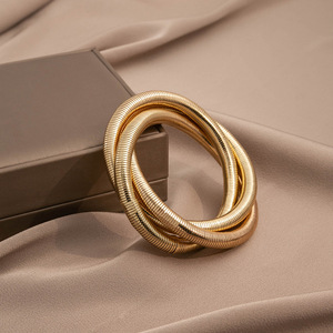 Exaggerated Multi-Layer <b>Stretch</b> <b>Bracelet</b> Retro Stainless Steel Layered Spring Cable Twisted Design - Product Image 5