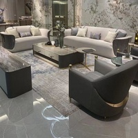 Ensemble de Meubles de Salon Royaux Européens Italiens Or Blanc de Haute Qualité, Canapés Modernes en Cuir, Luxueux pour Salon et Maison