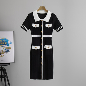 Robe d'été amincissante pour femmes avec col polo Style coréen jupe de hanche décontractée taille <span class=keywords><strong>naturelle</strong></span> lavable - Product Image 3