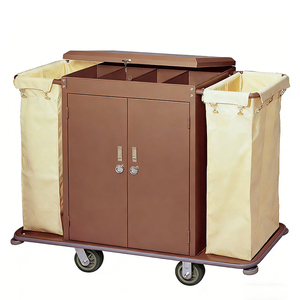 Chariot de ménage professionnel en acier robuste pour hôtel, avec deux sacs à linge, chariot de femme de chambre - Product Image 3