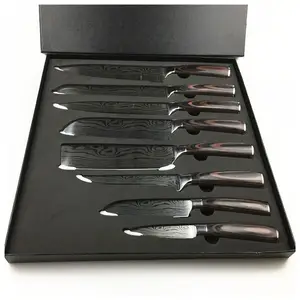 Набор японских кухонных ножей шеф-повара 7CR17 440C, 8 шт., инструмент сантоку из высокоуглеродистой нержавеющей стали, дамасское лезвие 8 дюймов с лазерным узором для нарезки
