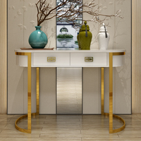 Table de salon avec deux tiroirs en métal doré, meuble de luxe, rectangulaire moderne et personnalisé