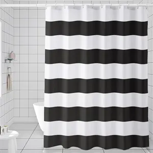 Tenda da doccia in bianco e nero da bagno impermeabile a righe personalizzate per il bagno
