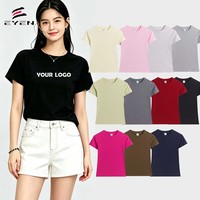 Kaos Polos Lengan Pendek Wanita Bahan Katun Lembut Berkualitas Tinggi, 92% Katun 8% Spandex, Sablon Custom Grosir