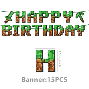 Pixel Sinh Nhật Đảng Trang Trí Nguồn Cung Cấp Bên Thiết Lập Bao Gồm Bóng Bay Backdrop Khăn Trải Bàn Treo Swirls Cho Pixel Chủ Đề Đảng - Product Image 2