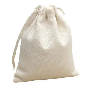 Toptan promosyon fiyat geri dönüşümlü yeniden özel Logo organik tuval küçük jüt pamuk büzme ipi kılıflı çanta