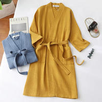 Peignoir Kimono de Spa en Coton Gaufré Respirant avec Ceinture, Tailles M-XL, Personnalisable avec Logo, Idéal Hôtel et Spa, Collection Printemps-Été