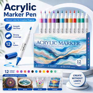 Juego de Marcadores Acrílicos de Alta Cobertura, 12 Colores, Rotuladores a Base de Agua para Múltiples Superficies, Uso Escolar, Manualidades y Arte - Product Image 1