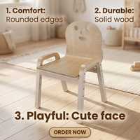 Chaise pour enfants en bois de bouleau courbé avec accoudoirs en forme de visage souriant, design moderne pour chambre et salon – Offre spéciale