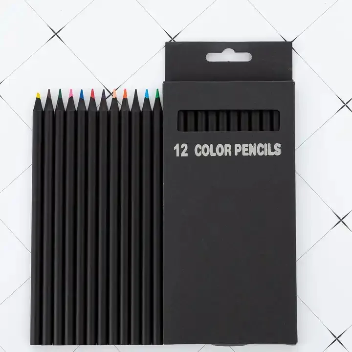 Lápis de cor de madeira preto para arte e papelaria 12 cores Keep Smiling Lápis de cor de madeira preto