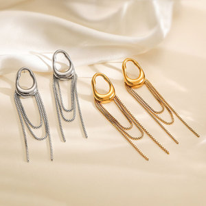 Fashion Wholesale <b>Fine</b> 14k 18k Gold Plated 316L Stainless Steel Tassel Drop Dangle Gold <b>Earrings</b> for Women - Product Image 2