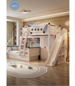 Cama Alta Moderna de Madera Maciza de Tamaño Completo con <span class=keywords><strong>Escalera</strong></span> y Almacenamiento para Dormitorios Infantiles, Hoteles, Escuelas y Hospitales - Product Image 2