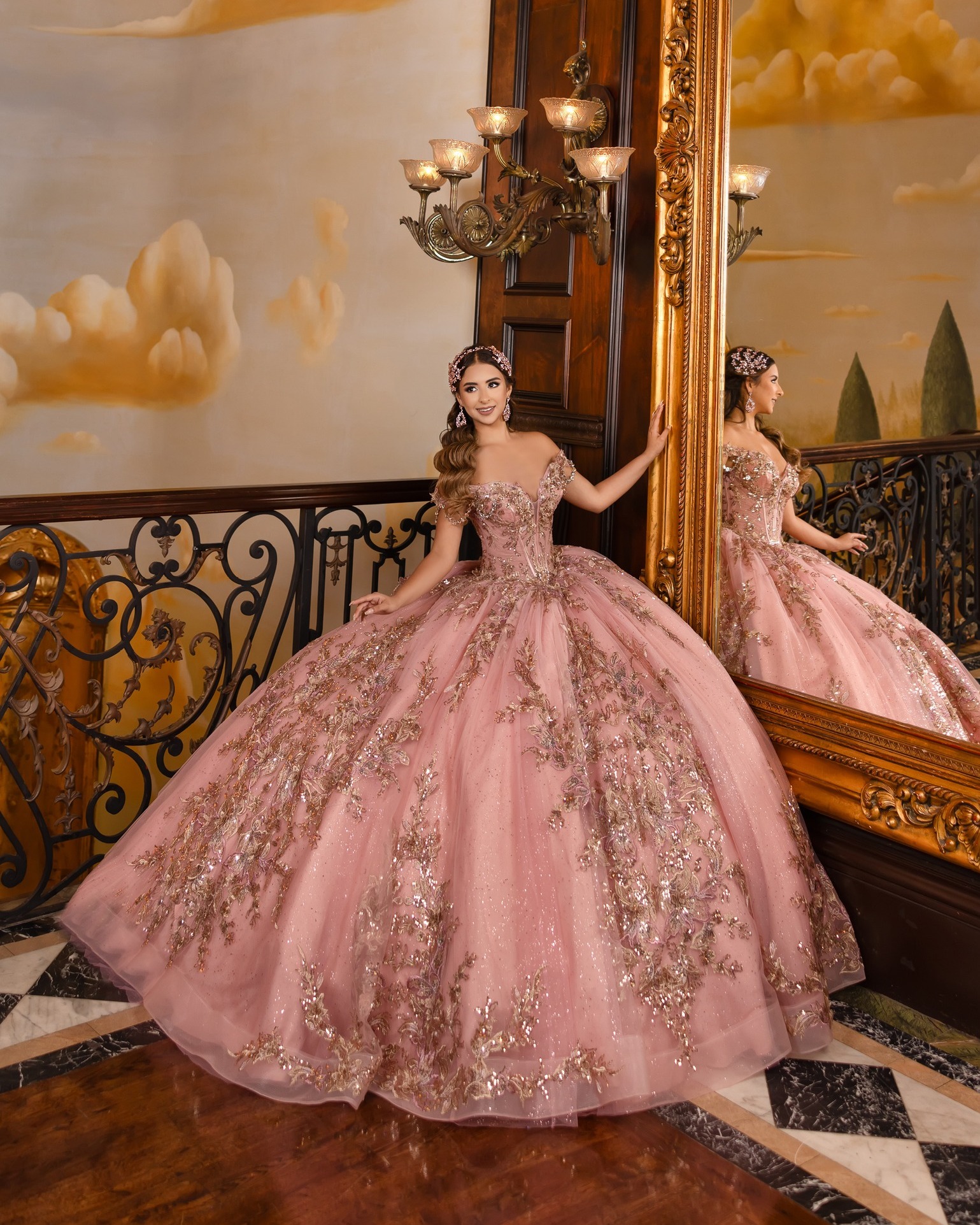 green emerald velvet dress Gorgeous Floral Lace Wedding Ball Gown Strapless Quinceanera Dress 22314 Blush / US6
