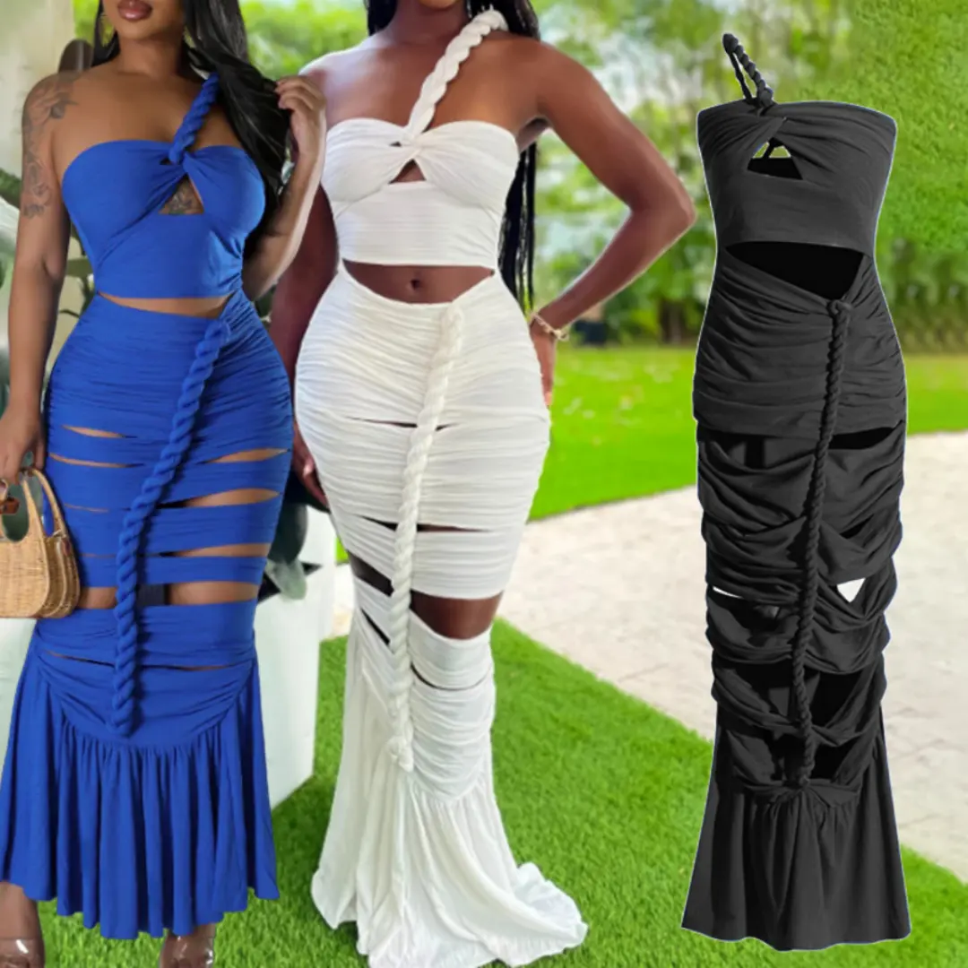 女性のための新しいワンショルダーホローデザインツイストプリーツスリムスリミング包帯ドレス