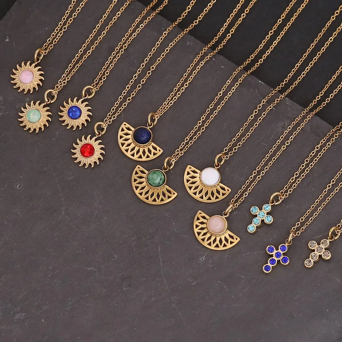 Boho Vintage Minimalist Stack Sunflower Cross Pendant Gold Plated Choker Necklace For Women Trendy Jewelry