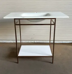 Lavabo de cemento de estilo industrial, patas de lavabo de acero con soporte de bronce