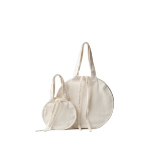 <b>Round</b> Shape Drawstring Closure Cotton <b>Canvas</b> Mini Large Dual Size Tote Bag for Handmade Craft Item Packaging - Product Image 1