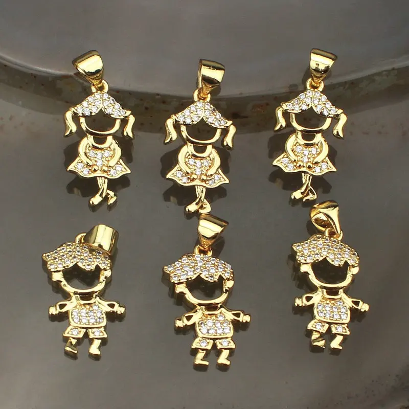 CH-HDP0332 Lovely fashion cz charms pendant, boy/girl shape cubic zircon charm,bracelet/necklace accessories jewelry wholesale