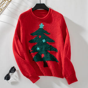 Women's <strong>Plus</strong> <strong>Size</strong> Jacquard Ribbed Knitted Sweaters Christmas Tree Loose Crewneck Pullover Top Raglan Sleeve Front for Spring - Product Image 3