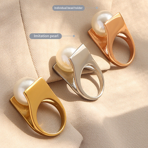 Nuovi arrivi delicati grandi anelli di perle gioielli donna personalità anelli geometrici in acciaio inossidabile placcato oro 18 carati per la festa - Product Image 4