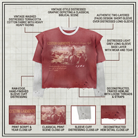 T-shirt homme coupe ample à manches longues, effet double couche, faux deux pièces, 240 g/m², en coton, imprimé graphique personnalisé, effet vieilli, lavé