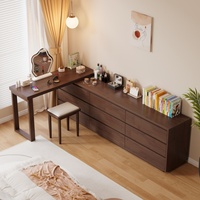 Coiffeuse moderne en bois massif de caoutchouc avec tiroirs, ensemble de maquillage extensible pour chambre à coucher, tailles personnalisées, sans miroir