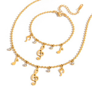 Collier avec pendentif en forme de note musicale en acier inoxydable, avec diamants, bijoux de couleur or, cadeau pour femmes, collier à la mode - Product Image 5