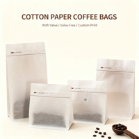 Sacs à café en papier coton biodégradable thermoscellables avec soufflet latéral en PE, en stock, avec valve, pochette imprimée sur mesure pour l'emballage alimentaire