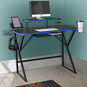 Bureau de jeu <span class=keywords><strong>gratuit</strong></span>, table de course e-sport, lumières LED RVB, bureau de jeu <span class=keywords><strong>PC</strong></span> avec porte-gobelet, crochet pour casque - Product Image 2