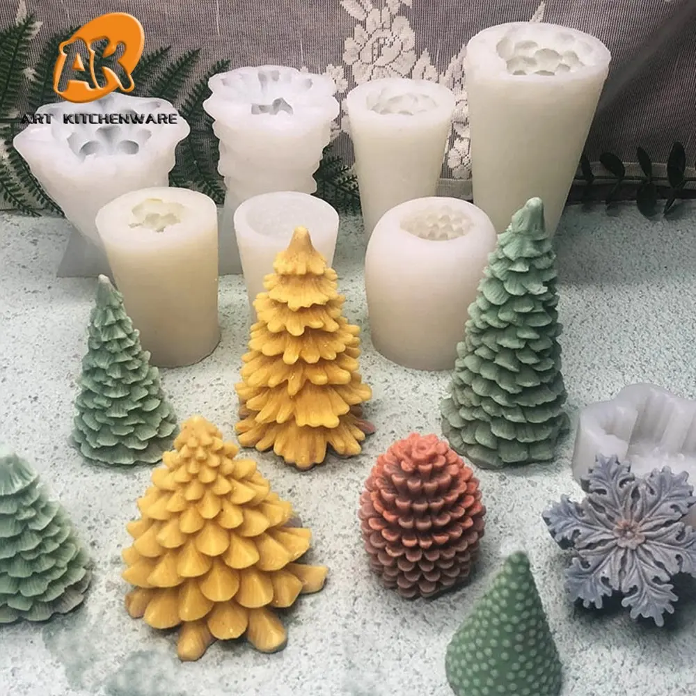 AK 3D Christmas Tree Candle Mold Resin Mold Creative Heart-shaped Handmade DIY Aromatherapy Candle Silicone Mold