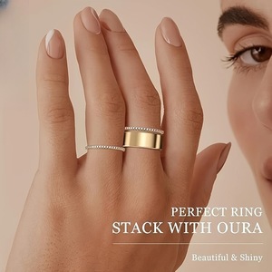 CAIOOCHE Anelli Larghi di Lusso in Acciaio Inossidabile all'Ingrosso, Anelli Tripli <span class=keywords><strong>Oura</strong></span> Placcati Oro con Zirconi, Gioielli da Donna - Product Image 3