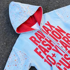 Sudadera con capucha vintage para hombre, 100% algodón, 450 GSM, de alto gramaje, con efecto desgastado, lavado ácido, apliques de perlas y estampado, con cremallera. - Product Image 3