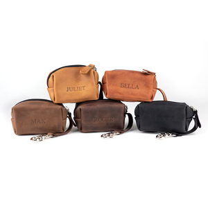 Soporte para excrementos de perro, dispensador de bolsas de basura con logotipo personalizado, de cuero - Product Image 3