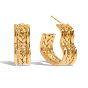 Pendientes de Aro en Forma de Corazón de Acero Inoxidable con Baño de Oro de 18K, Joyería de Moda con Tres Capas en Forma de C - Product Image 5