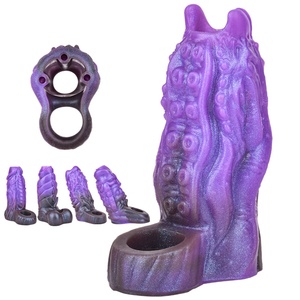 Funda de silicona morada ámbar de extremo abierto para dildos monstruosos con soporte para pene, funda de fantasía para agrandamiento de pene, juguetes sexuales para hombres - Product Image 1