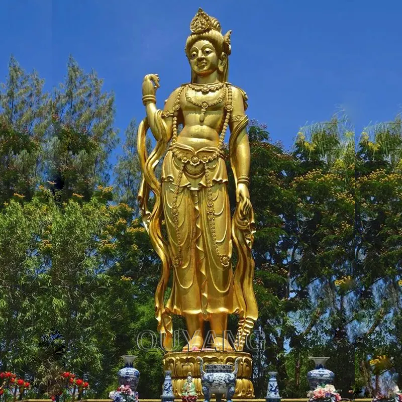 QUYANG büyük açık hint dini Metal Hindu tanrı pirinç heykel bahçe bronz vişnu heykeli