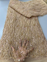 Tissu de dentelle lourde perlée de luxe avec sequins et perles, dentelle guipure cordonnée perlée pour robes de mariée
