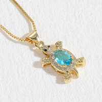 Gran oferta, serie Ocean, lindo collar de tortuga de circón de cristal, collar con colgante de tortuga marina de oro de 14K Chapado en cobre para mujer