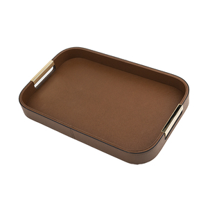 Ensemble de plateaux de service en bois, plateau en bois à motif croisé en cuir Pana - Ensemble de plateaux de rangement, plateau à thé et à café, décoration d'intérieur, design personnalisé - Product Image 1