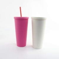 Gobelet en plastique à double paroi de 24 oz avec paille et couvercle, tasse à café glacé réutilisable, logo personnalisé, vente en gros
